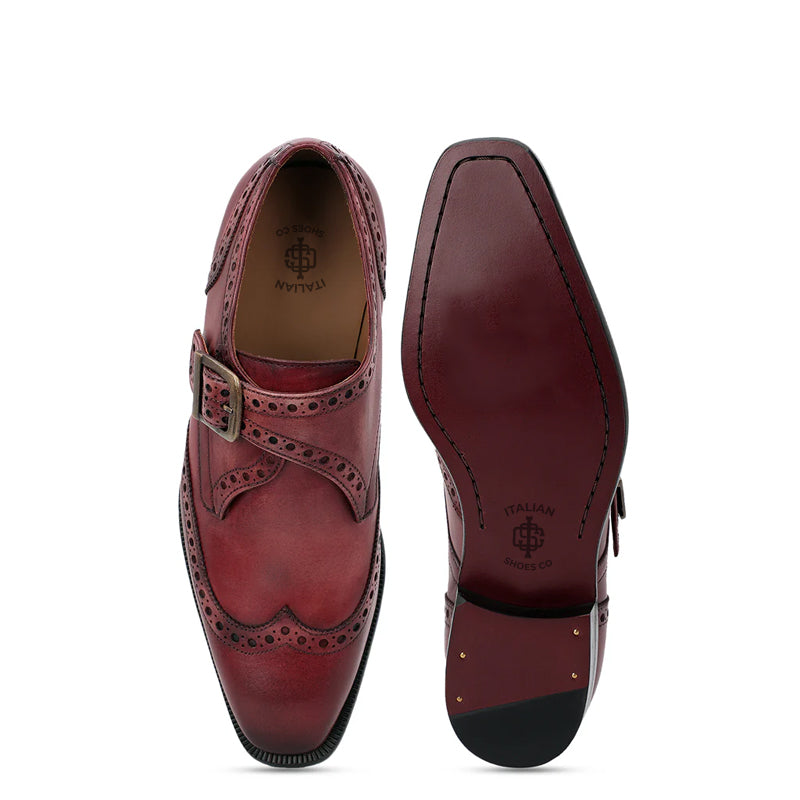 Leather Single Monk Strap Shoes For Men