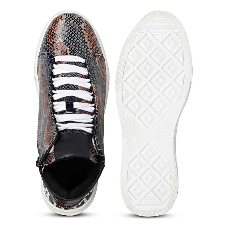 Snake Embossed Leather Sneakers For Men