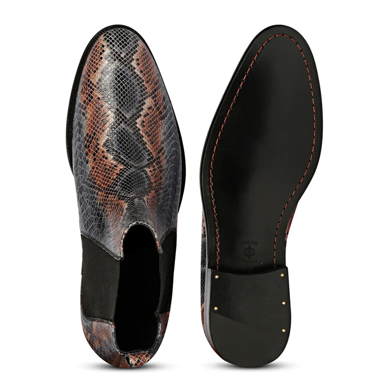 Men Snake Print Leather Chelsea Boots