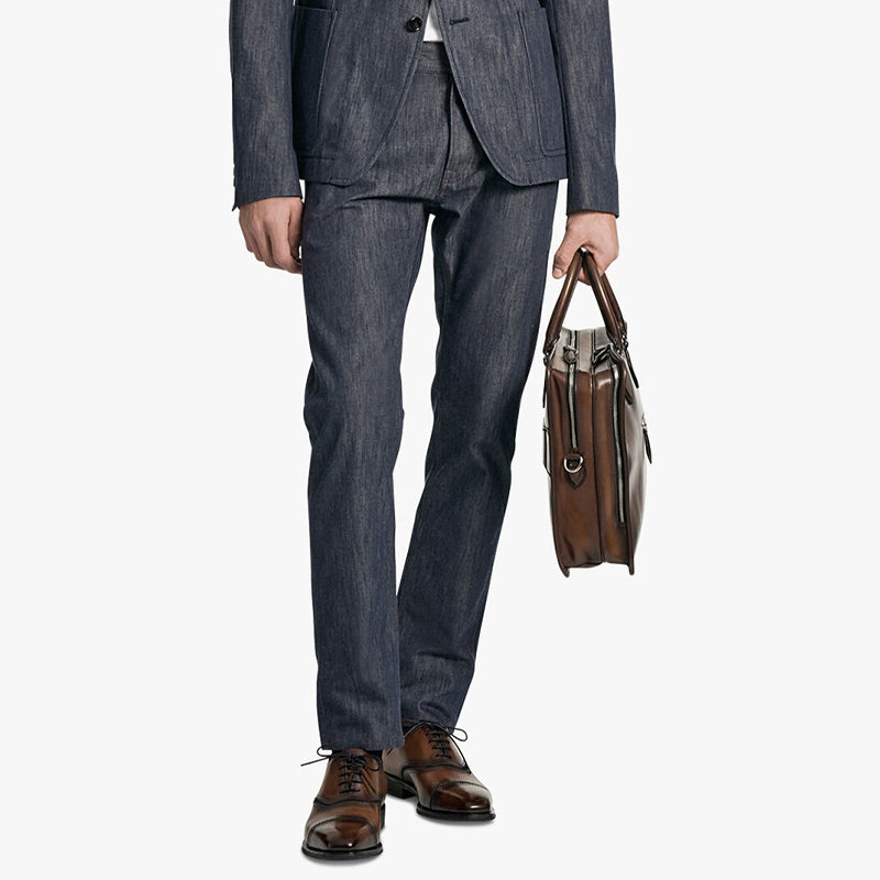 Grained Leather Black Satchel Bag