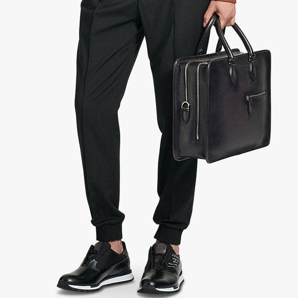 Grained Leather Burgundy Satchel
