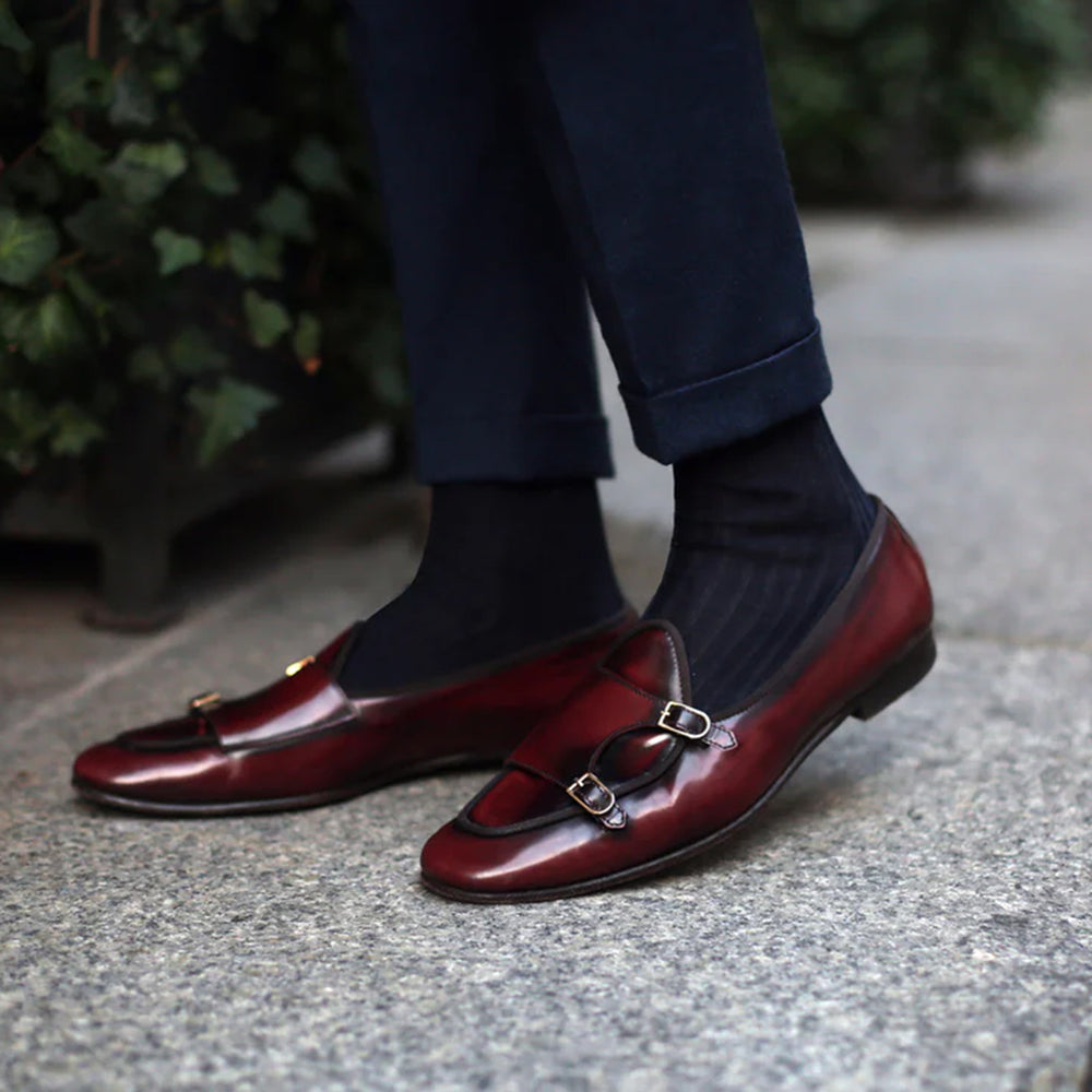 Wine Double Monk Strap Shoes