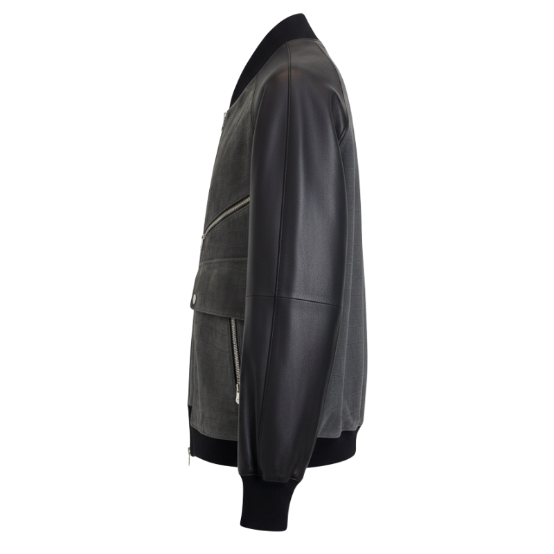 Croc-Textured Leather Bomber Jacket