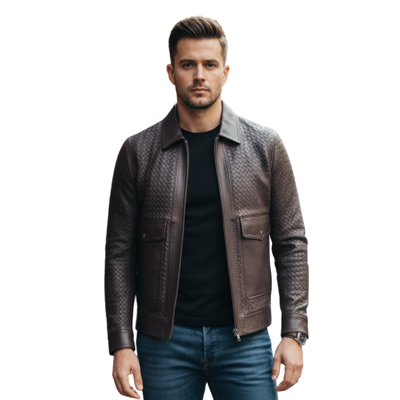 Luxury Woven Textured Leather Jacket