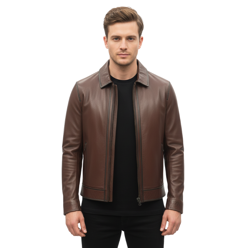 Regal Cocoa ZipLine Leather Jacket
