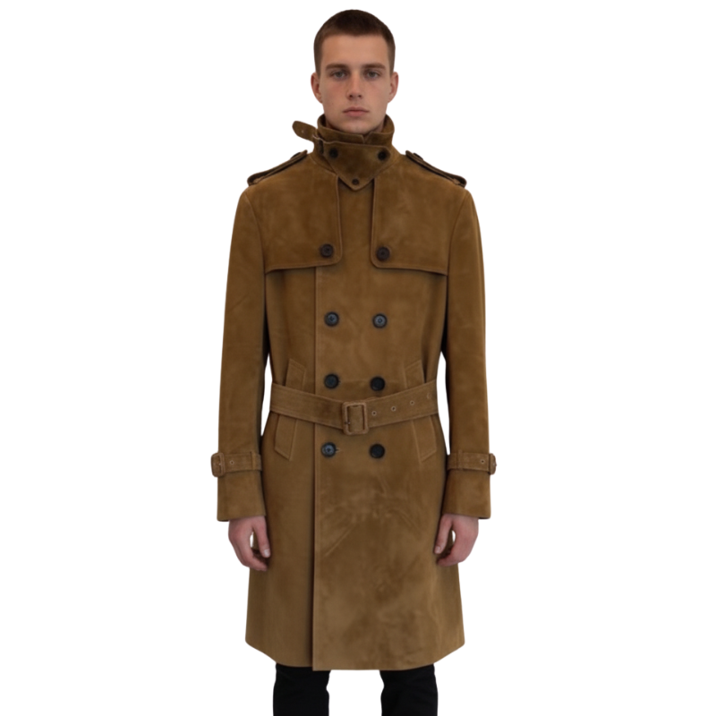 Vintage Suede Belted Long Coat