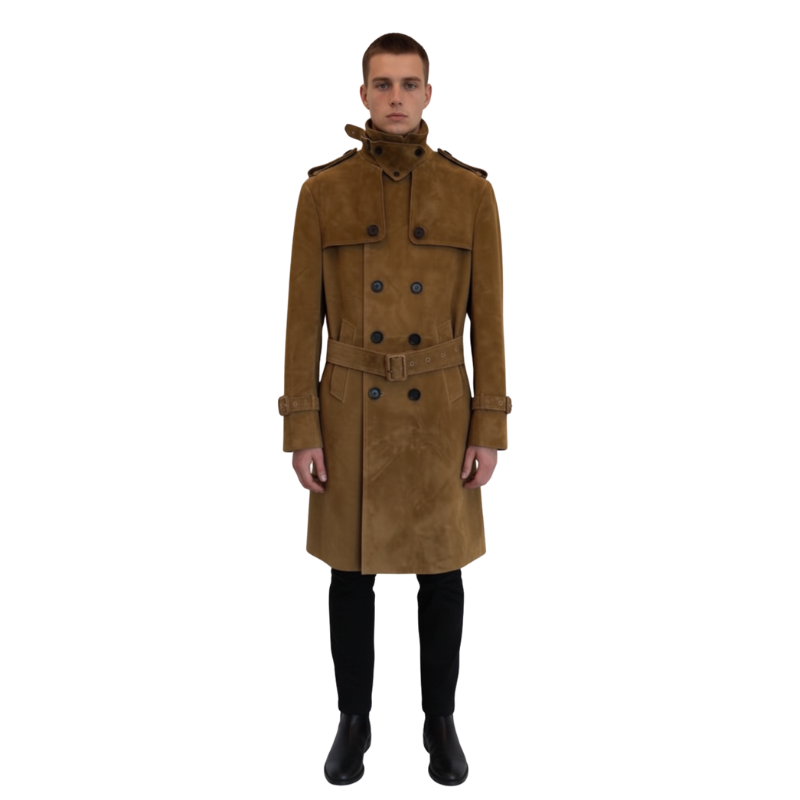 Vintage Suede Belted Long Coat