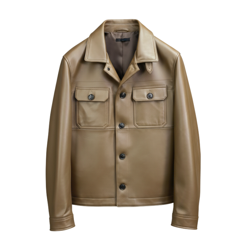 Men s Luxury Caramel Leather Shirt Jacket