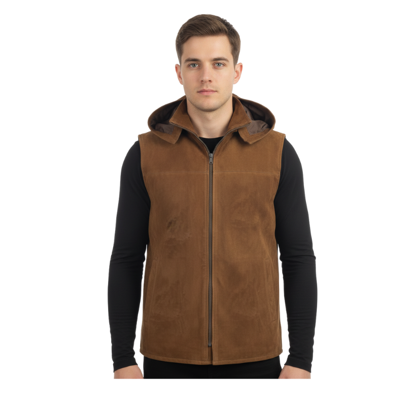 Men Solid Suede Leather Jacket
