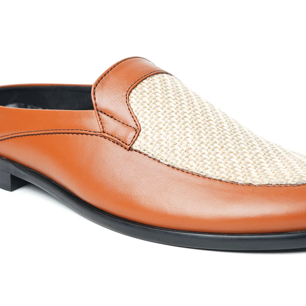 Half Mule Shoes Tan Beige Leather