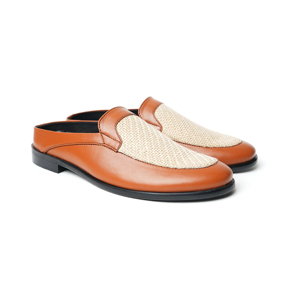 Half Mule Shoes Tan Beige Leather