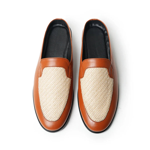 Half Mule Shoes Tan Beige Leather