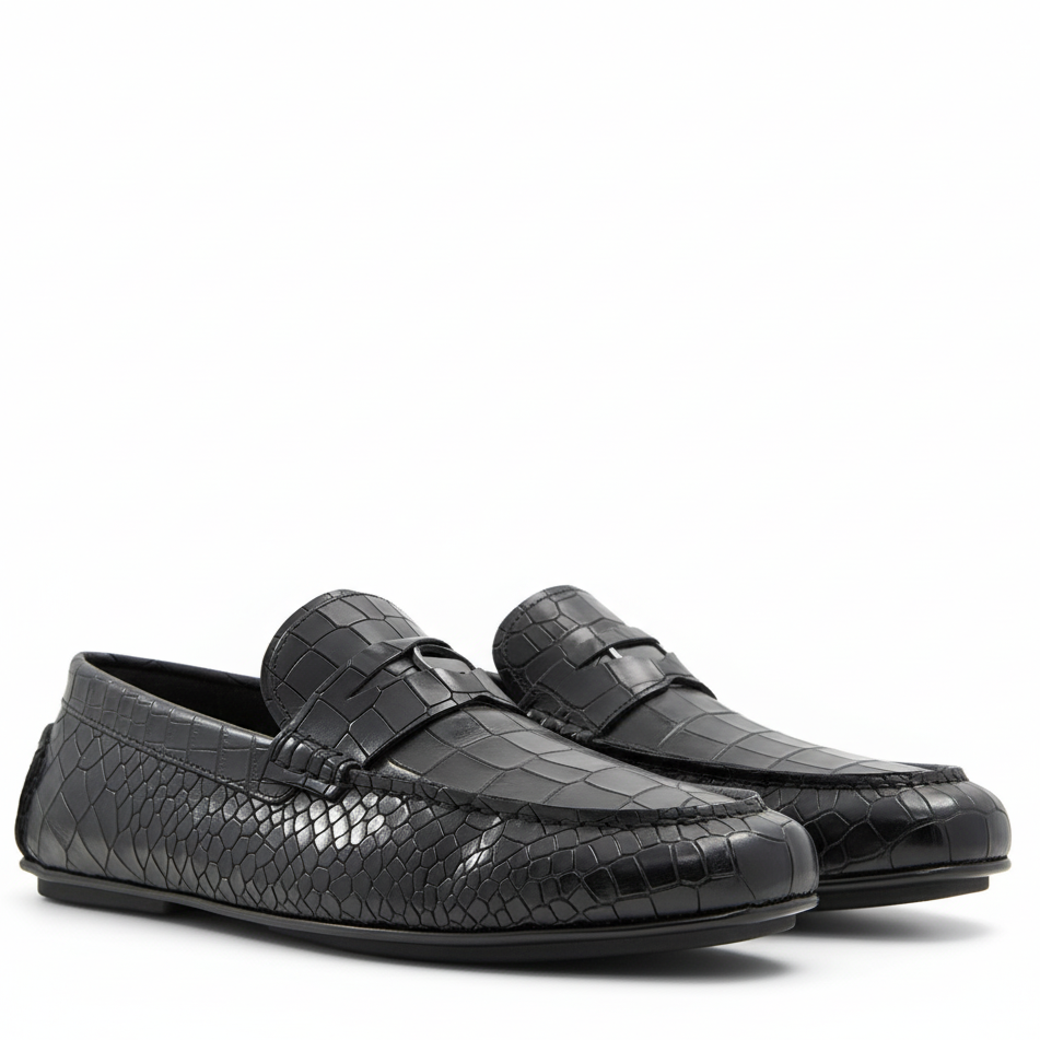 Croco X Pythan Textured Leather Loafers