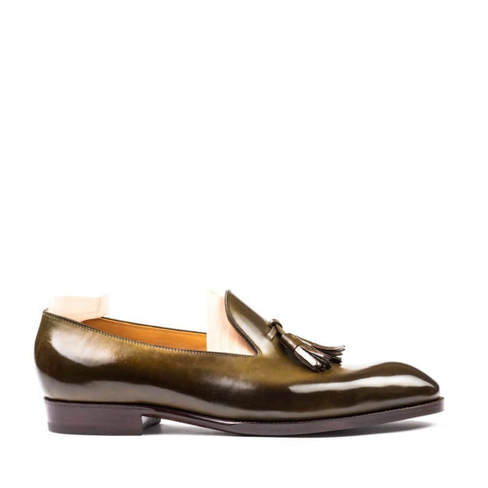 Plain Round Toe Leather Tassel Loafer