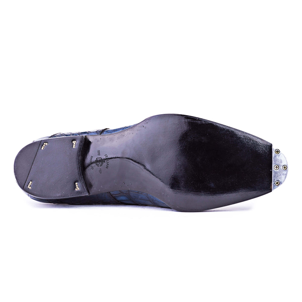 Men Leather Croc Print Double Monk Strap Shoe