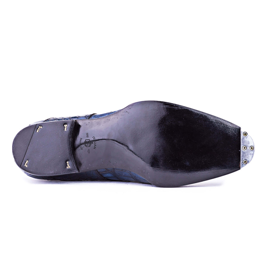 Men Leather Croc Print Double Monk Strap Shoe