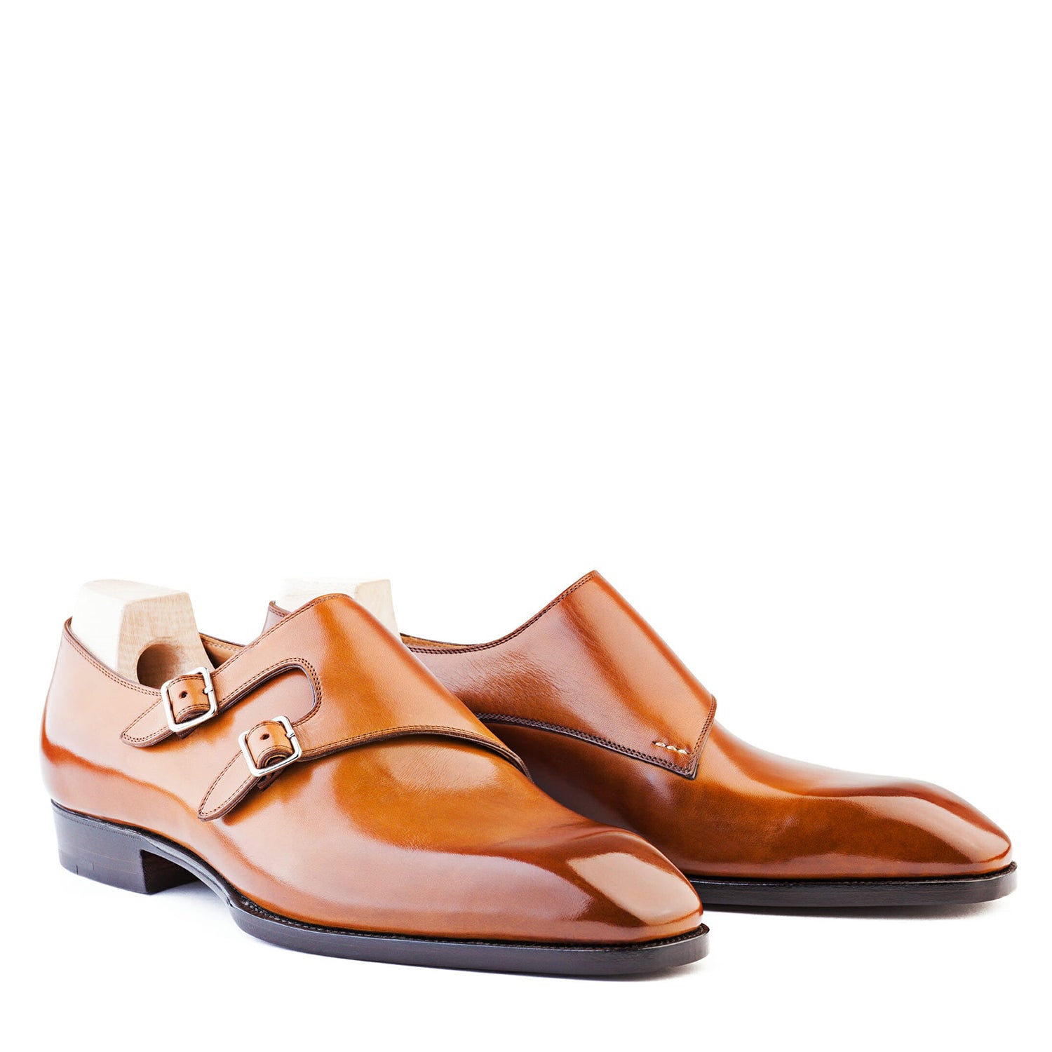 Classic Shiny Leather Double Monk Straps Shoes