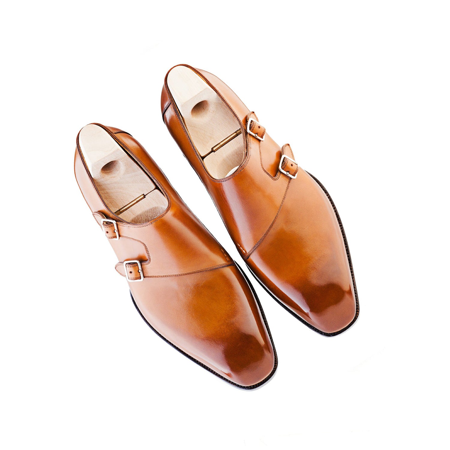 Classic Shiny Leather Double Monk Straps Shoes