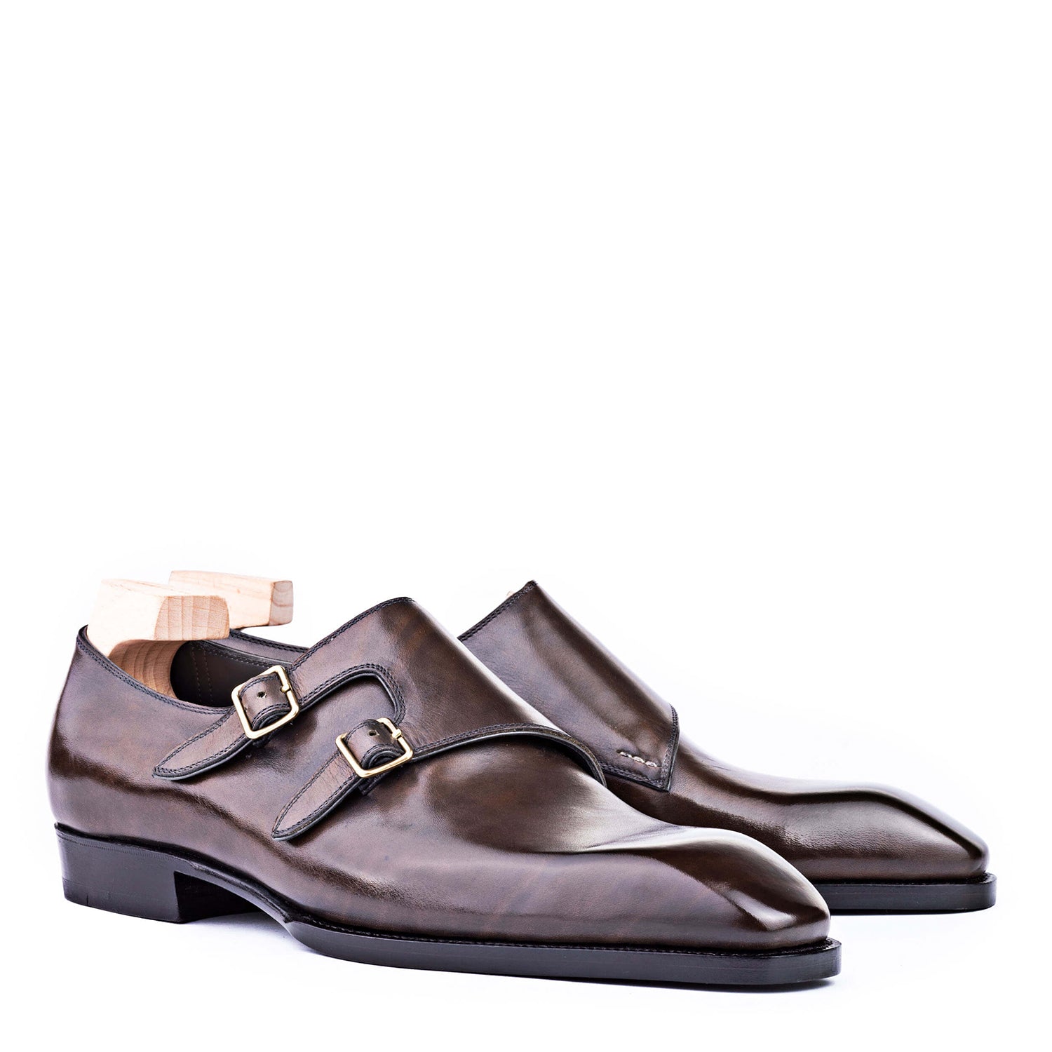 Classic Shiny Leather Double Monk Straps Shoes