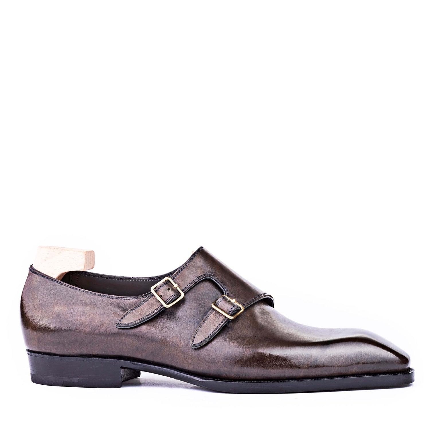 Classic Shiny Leather Double Monk Straps Shoes