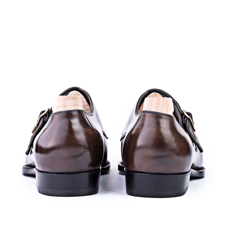 Classic Shiny Leather Double Monk Strap Tan Shoe