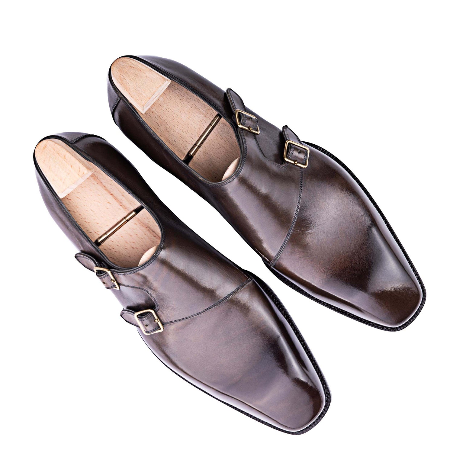 Classic Shiny Leather Double Monk Straps Shoes