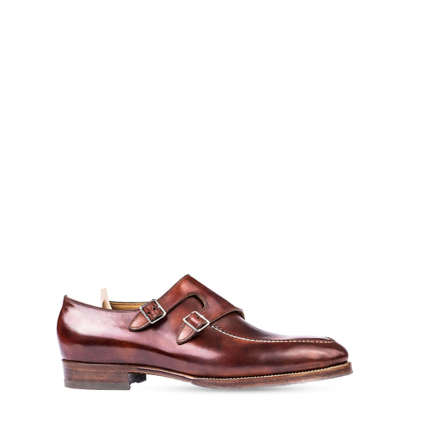 Men Leather Double Monk Straps Slip On Shoe
