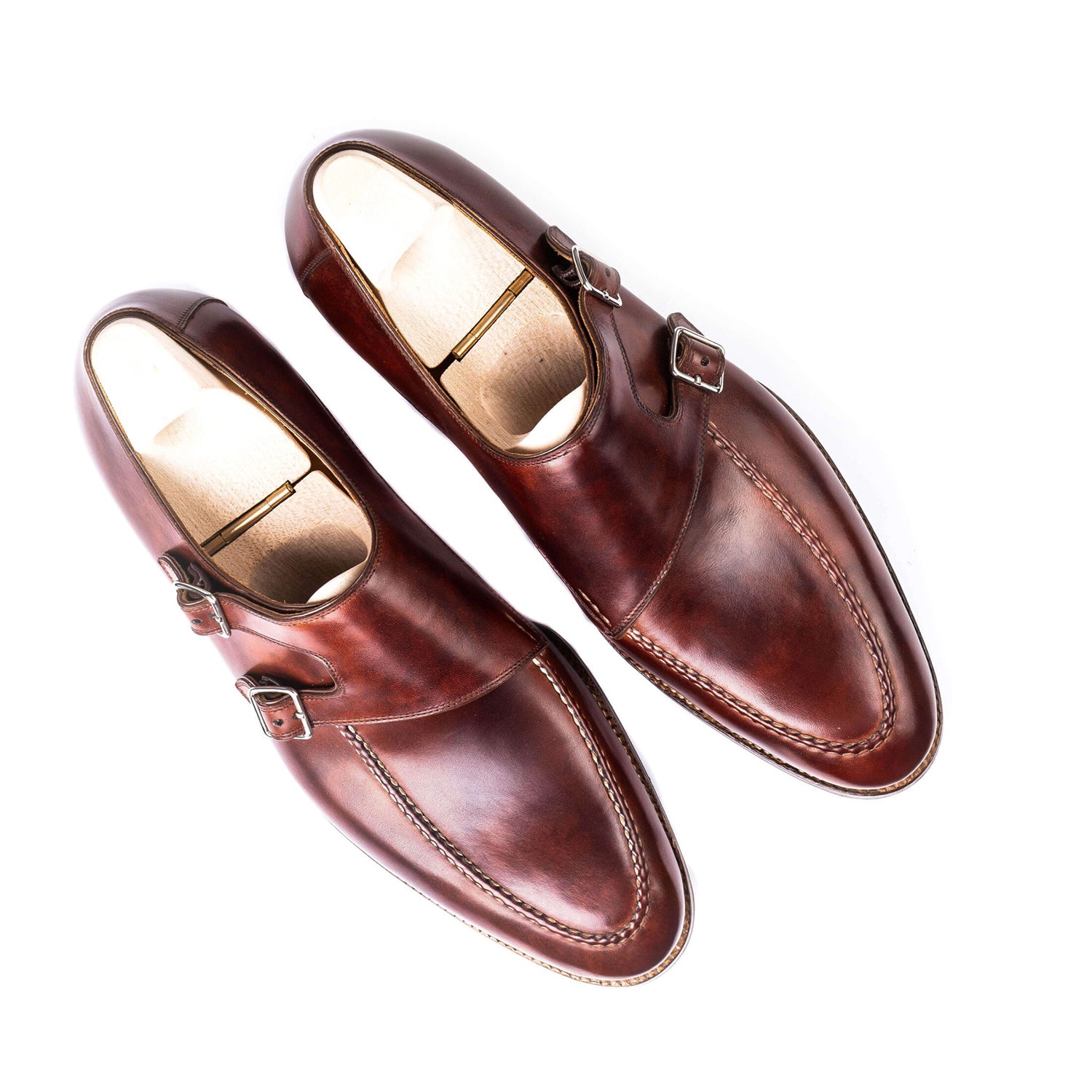 Men Leather Double Monk Straps Slip-On Shoes