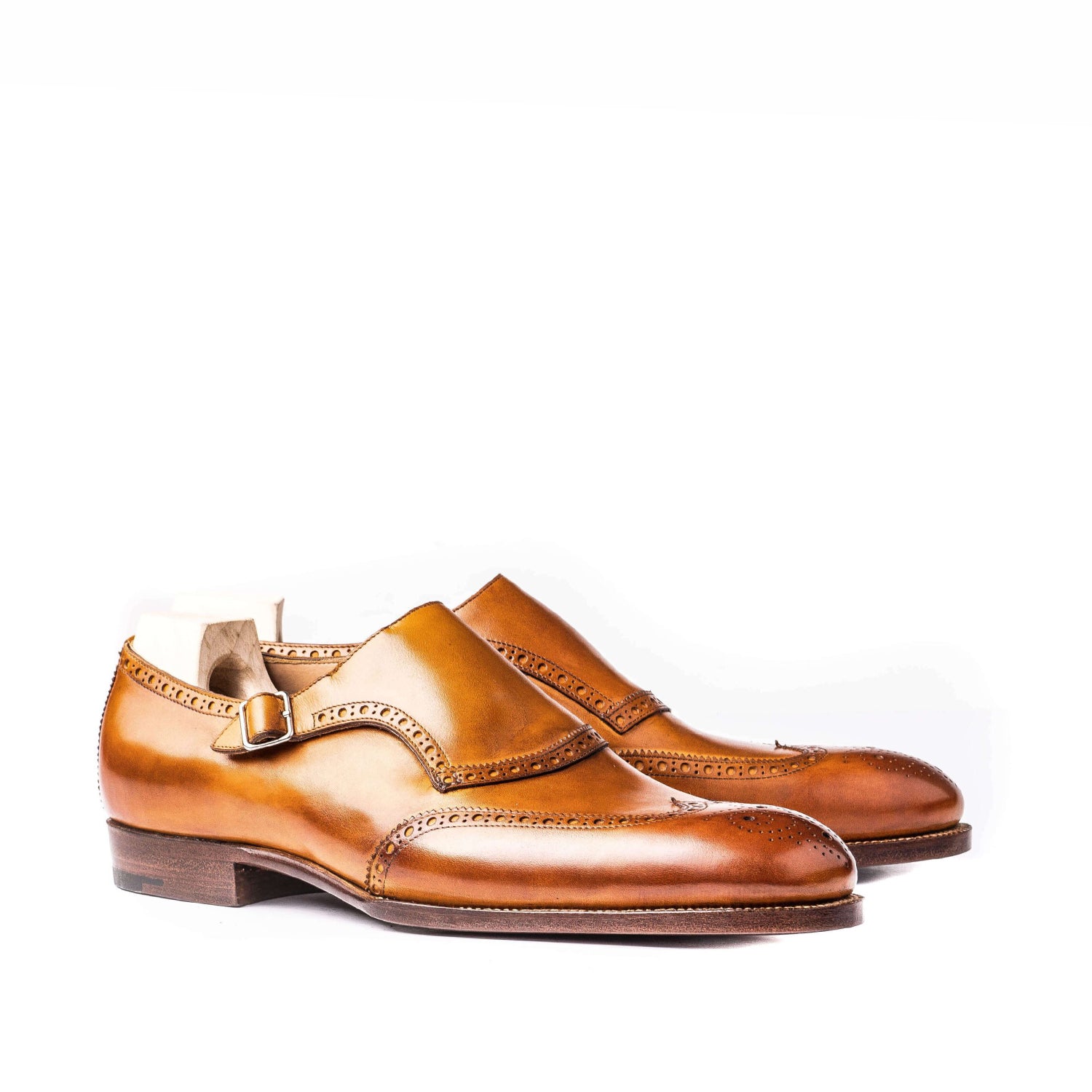 Classic Shiny Leather Single Monk Straps Shoes