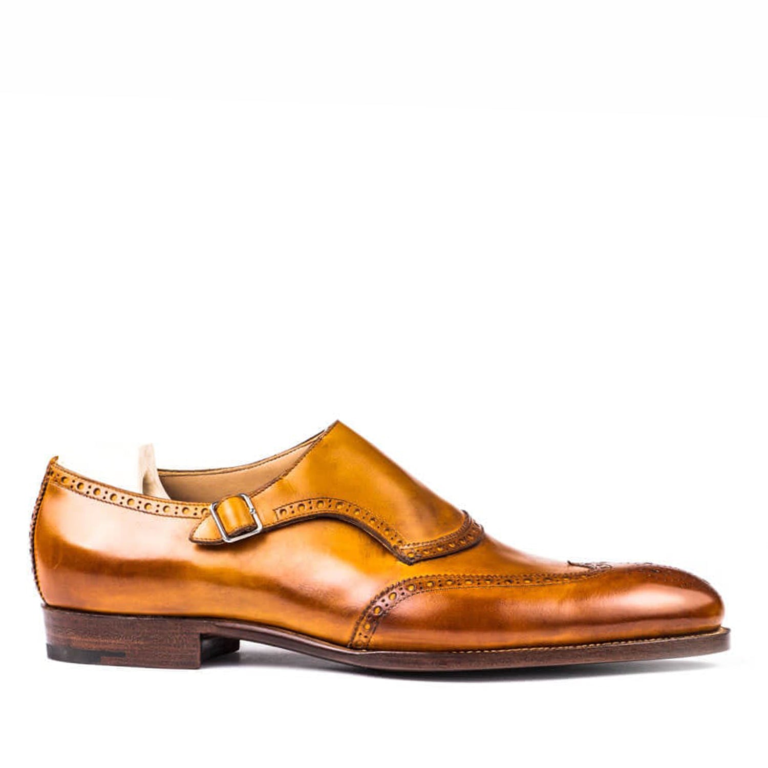 Classic Shiny Leather Single Monk Straps Shoes