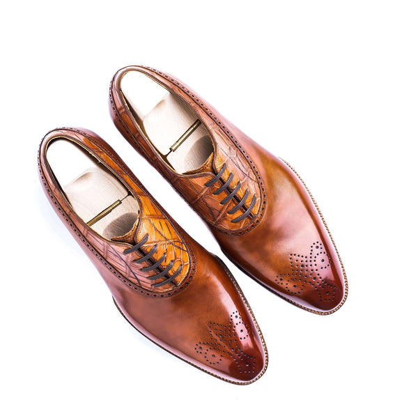 Croco Deep Cut Leather Formal Oxford Shoe