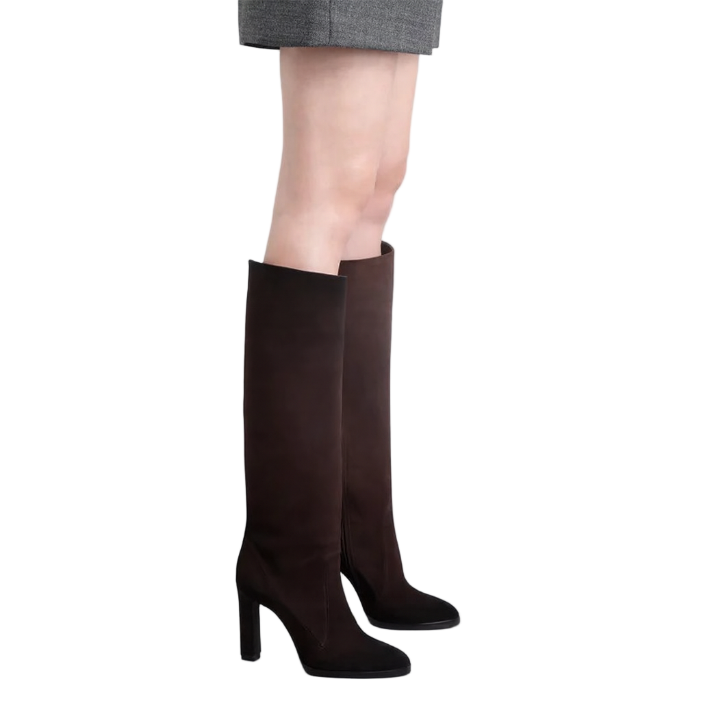 Knee High Suede High-heel Women's Boots With Chain