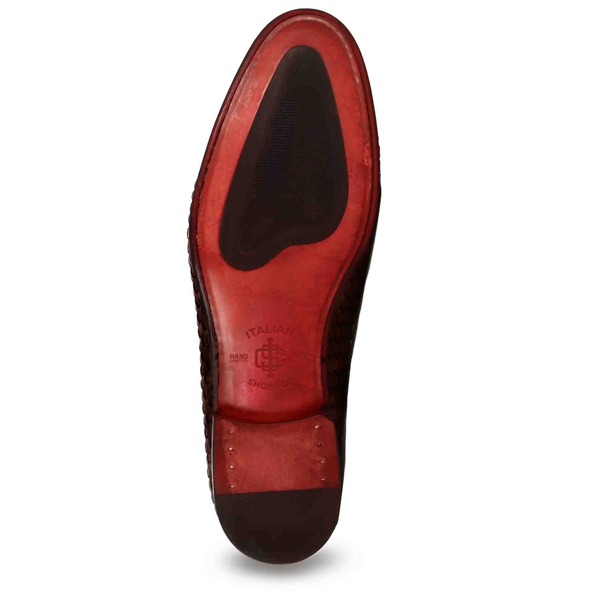 Dark Brown Woven Leather Moccasin