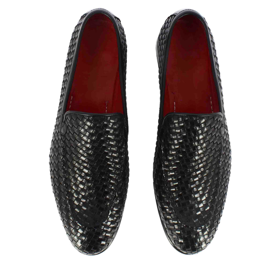 Classic Black Woven Leather Moccasin
