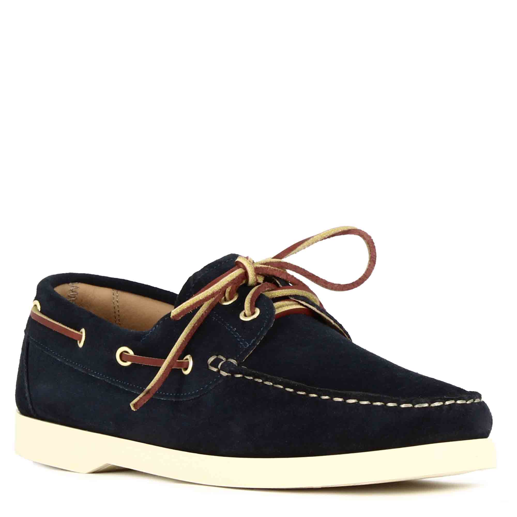 Men's boat moccasin in blue suede