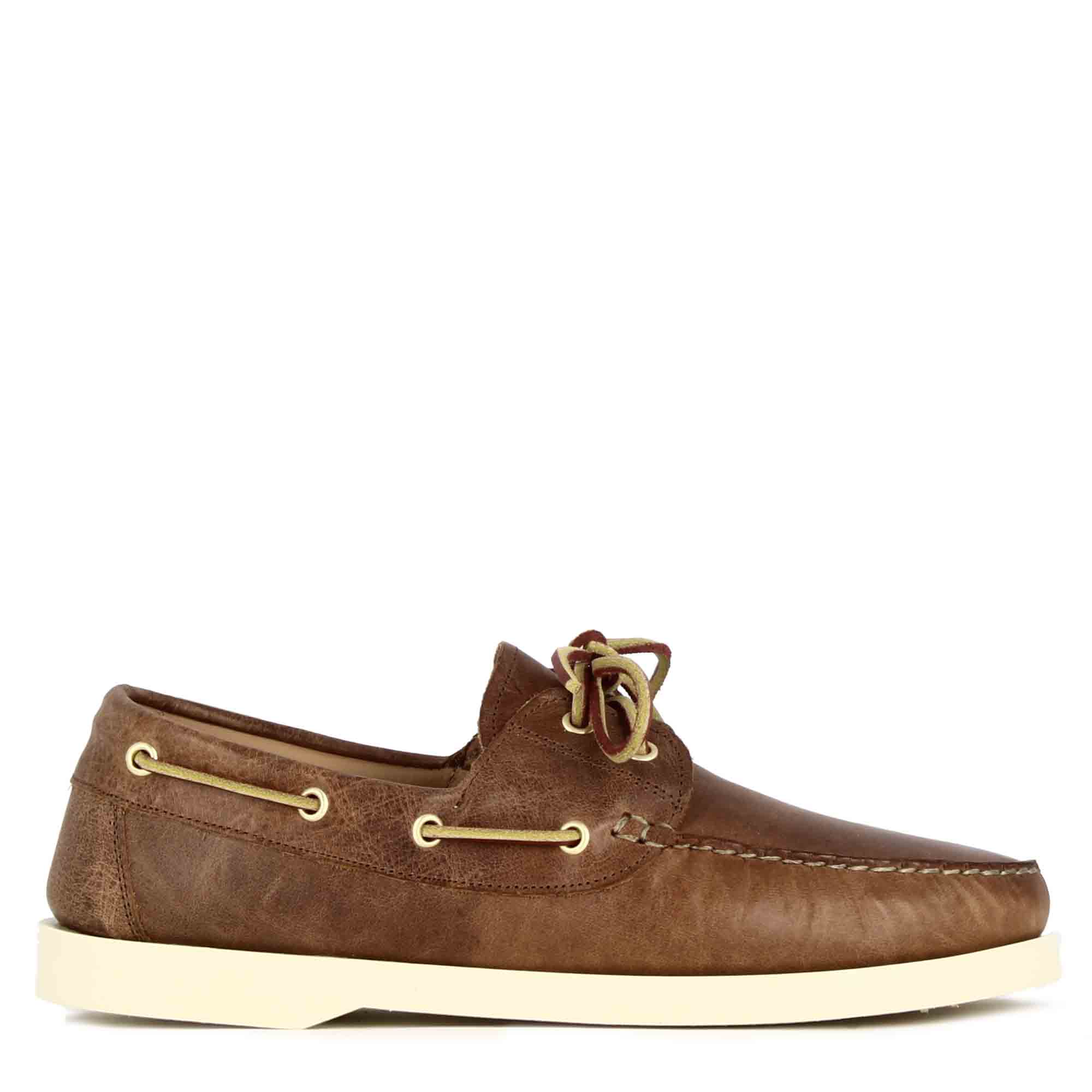 Men s boat moccasin in light brown leather