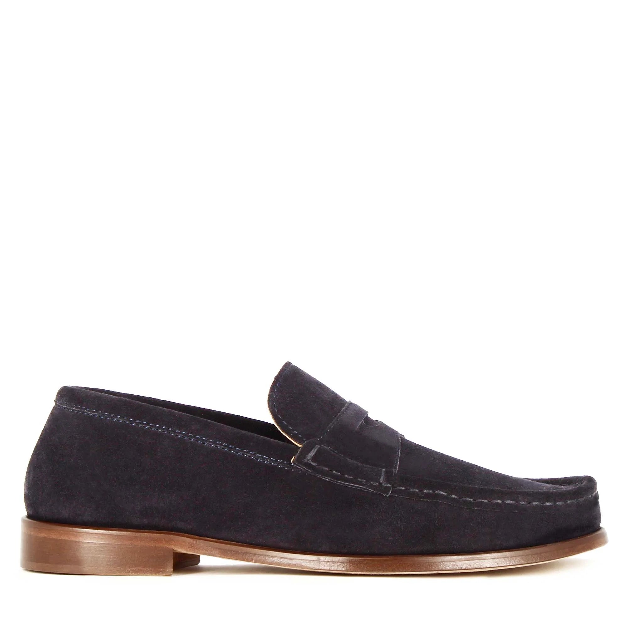 Navy suede leather loafer