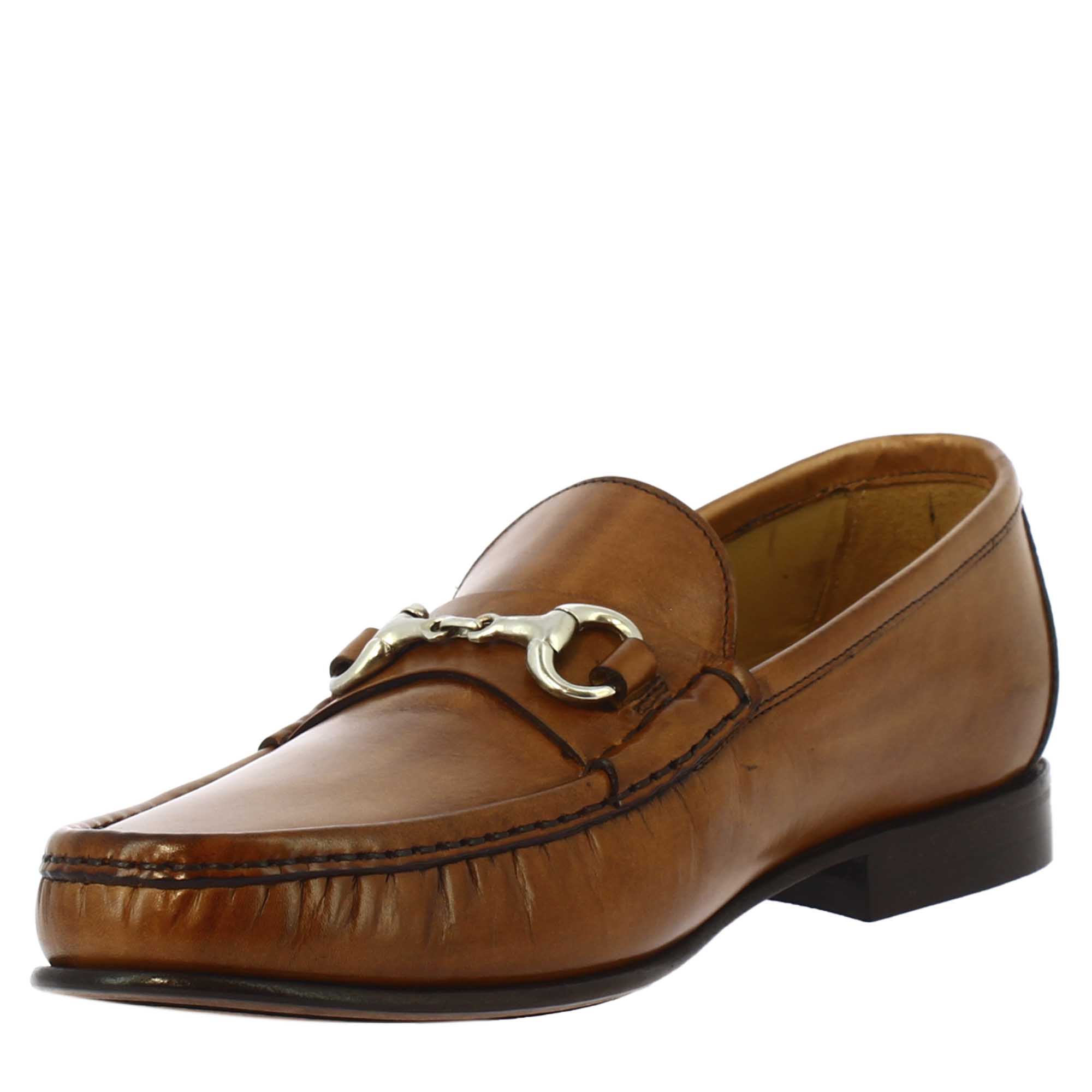 Handmade men's loafers in brown calf LEATHER