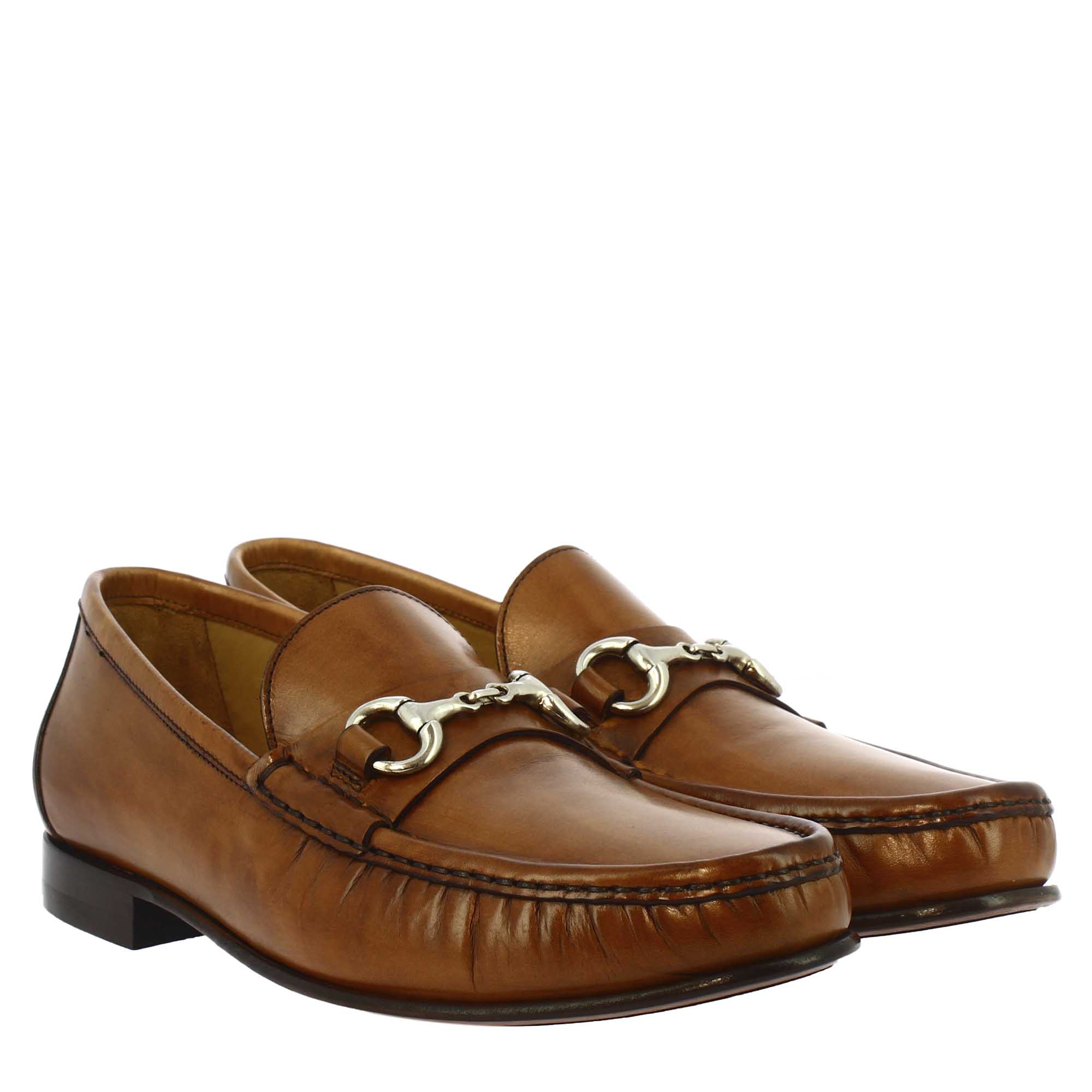 Handmade men's loafers in brown calf LEATHER