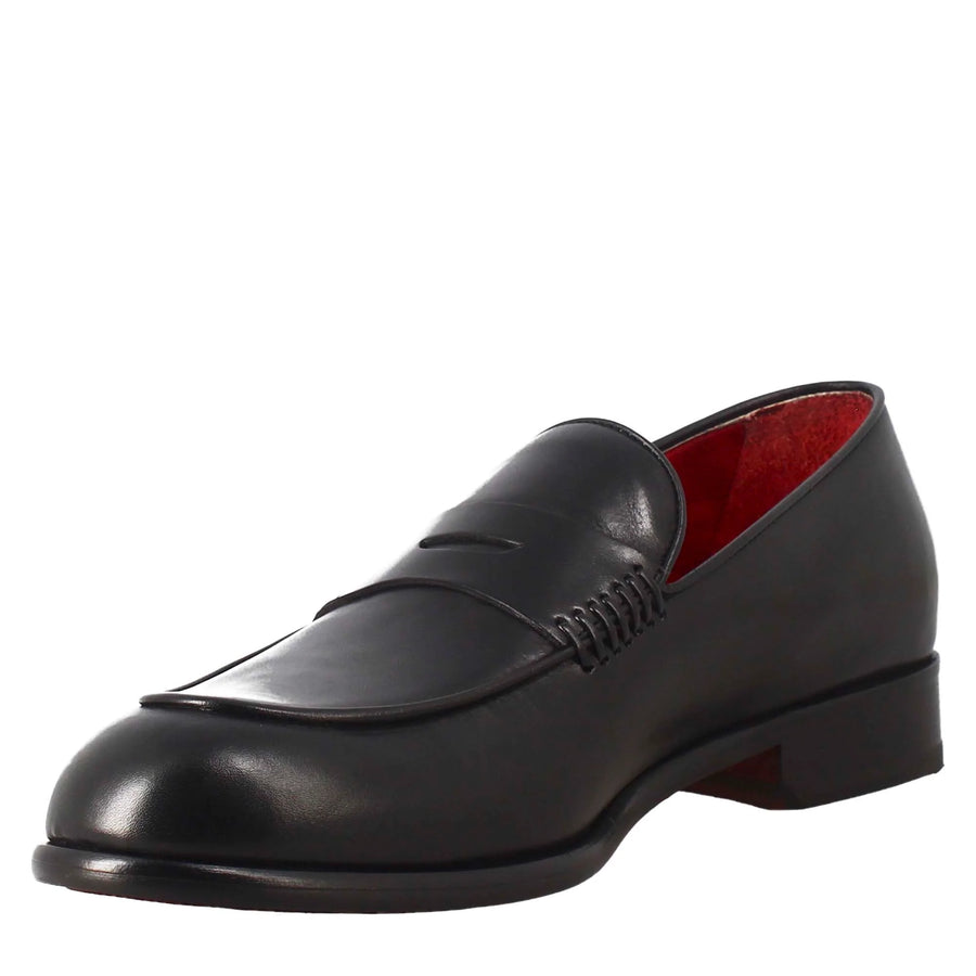 Luxury Slip-on Black moccasin with Stacked Heel