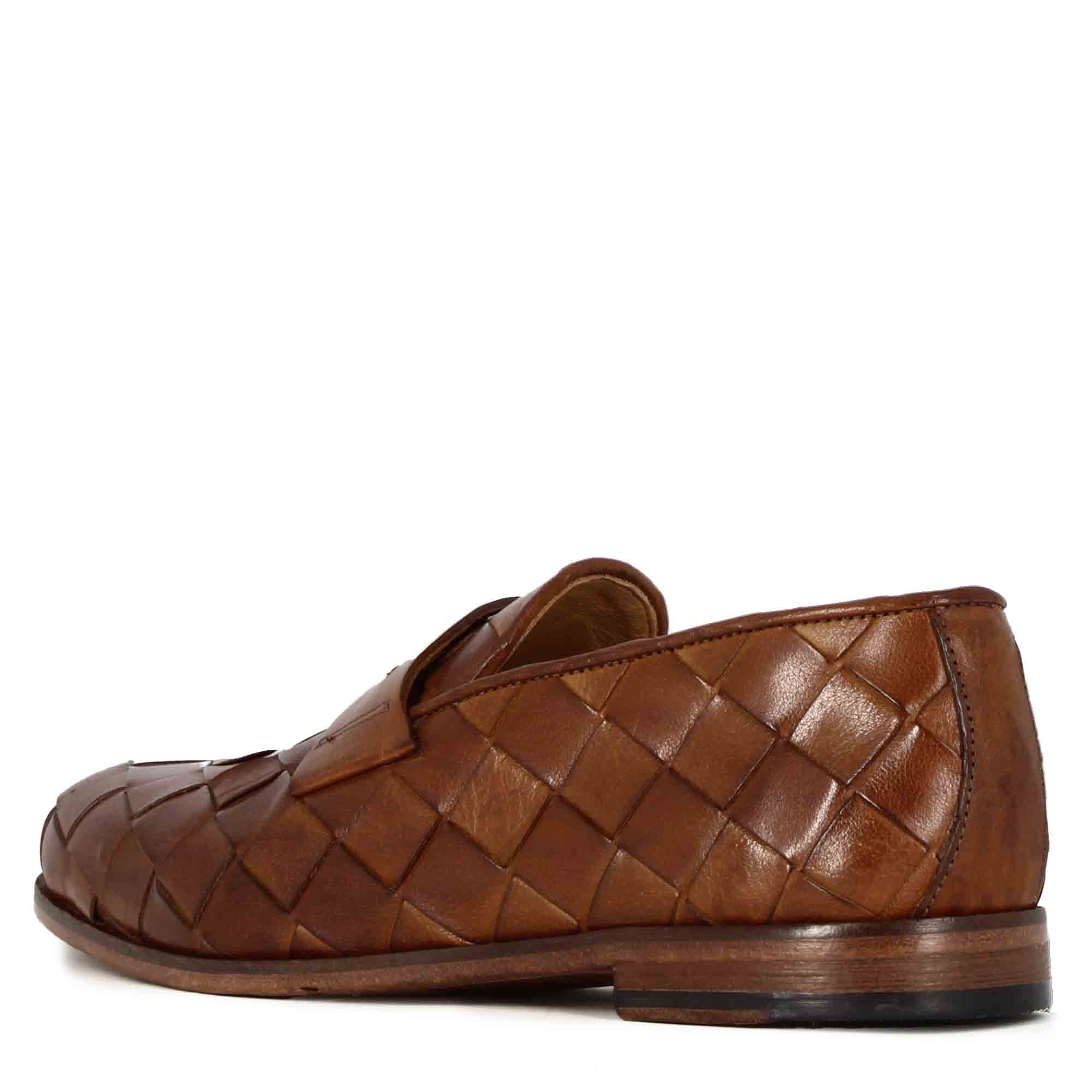 Vintage Brown Loafer in Woven Leather