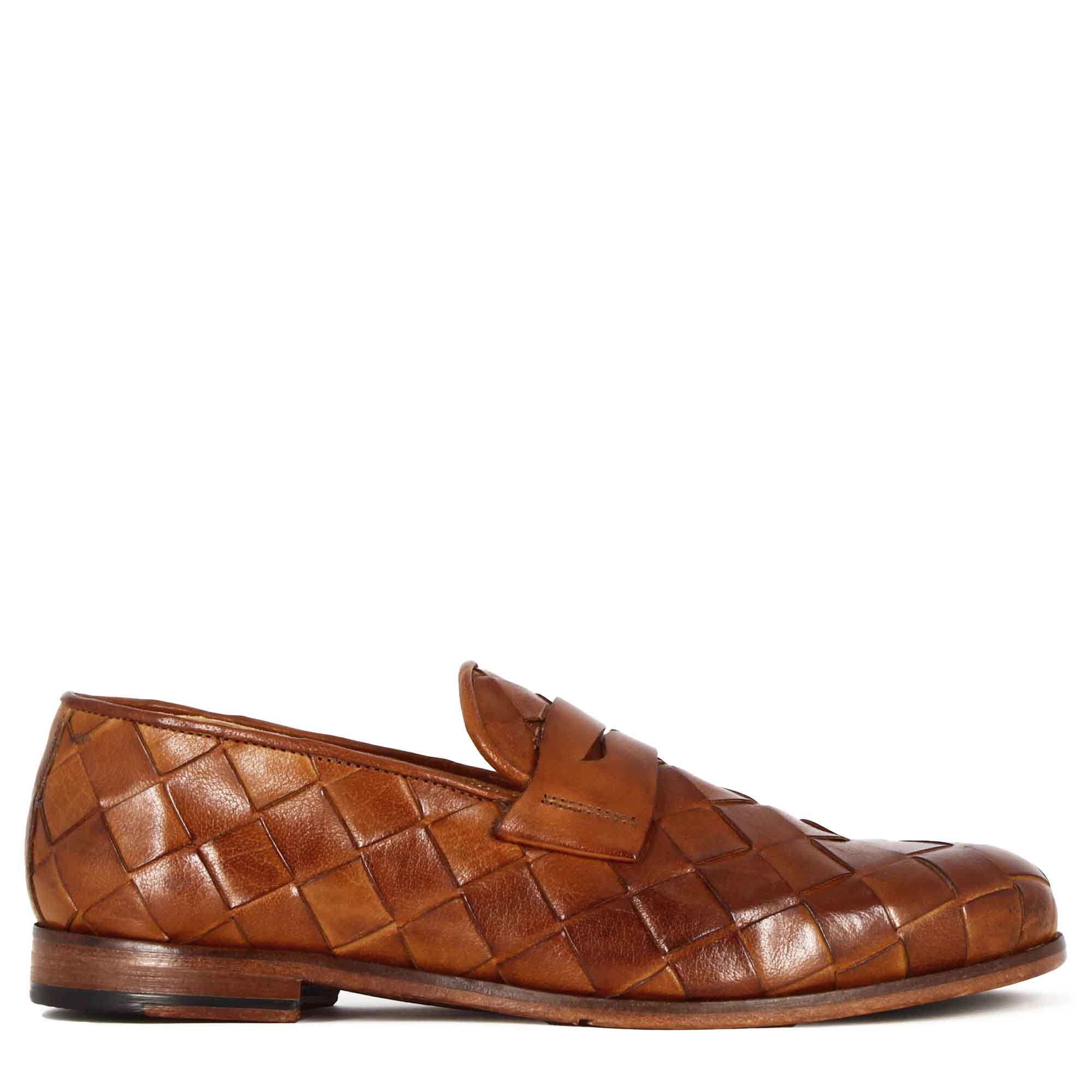 Vintage Brown Loafer in Woven Leather