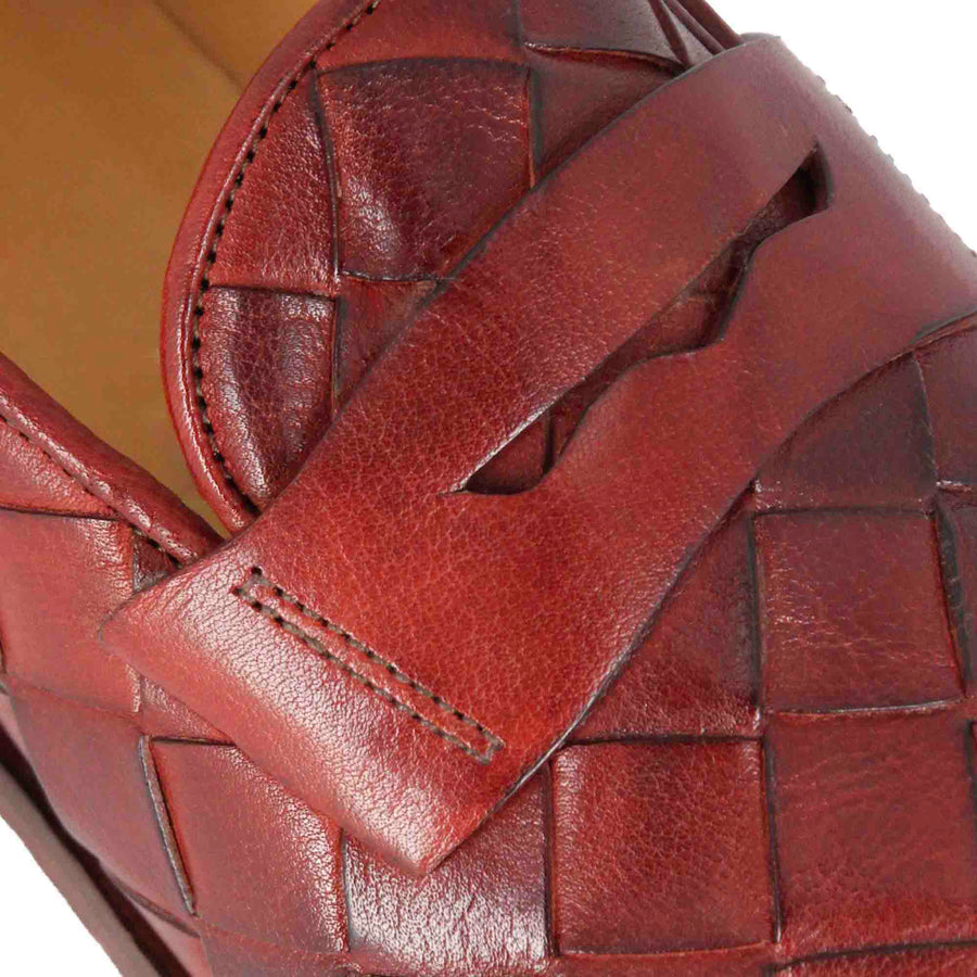 Red woven leather men's moccasin