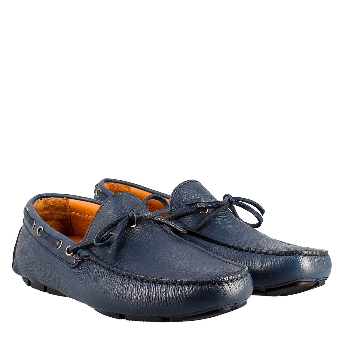 Blue Leather Tubular Moccasin With Laces