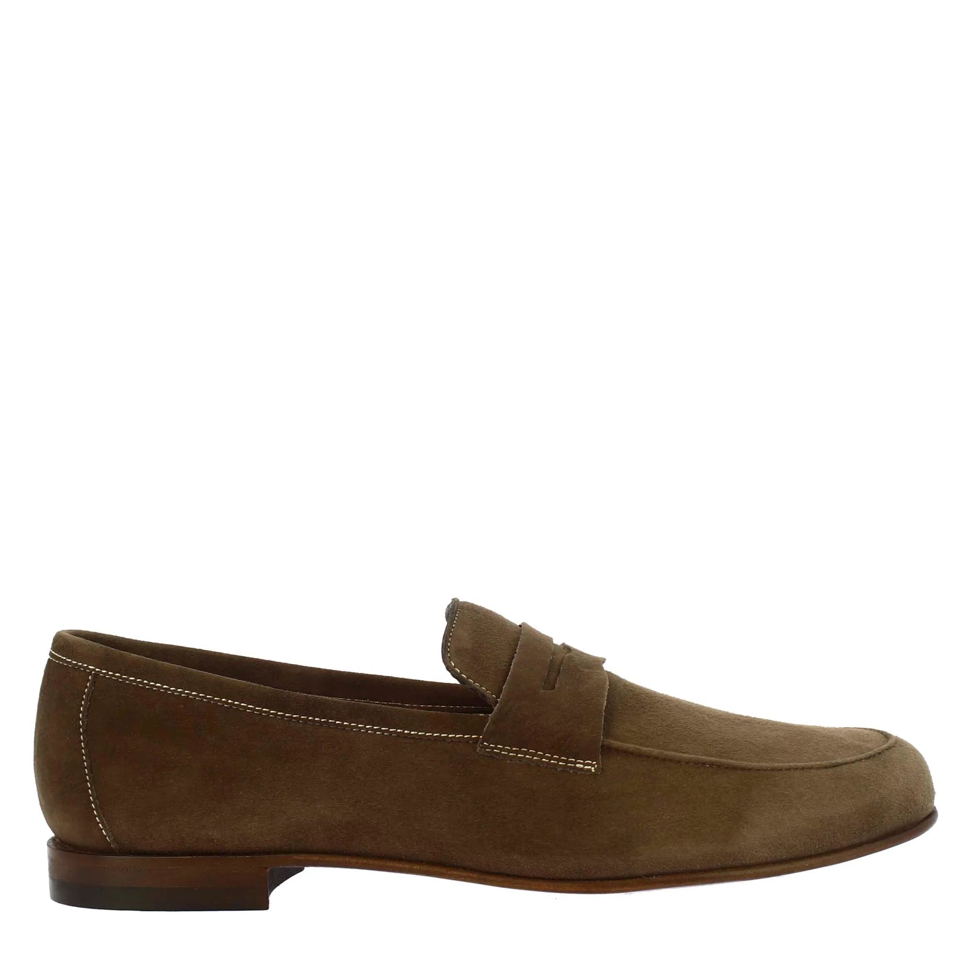 Men's slip-on loafers in taupe suede leather
