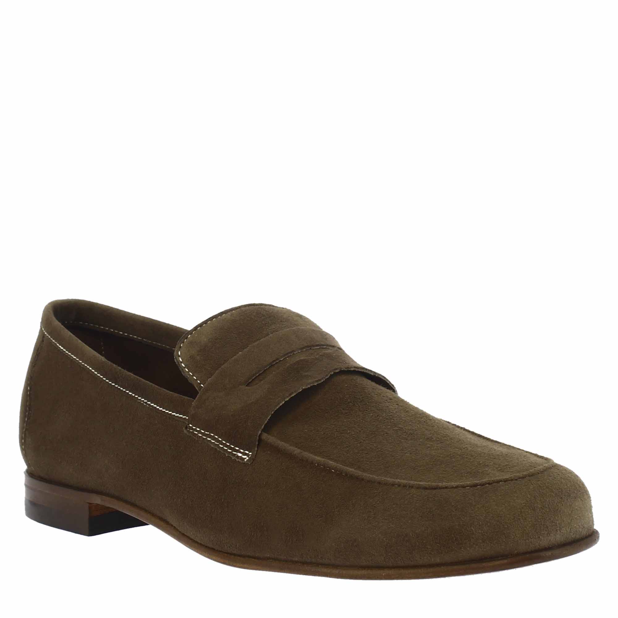 Men's slip-on loafers in taupe suede leather