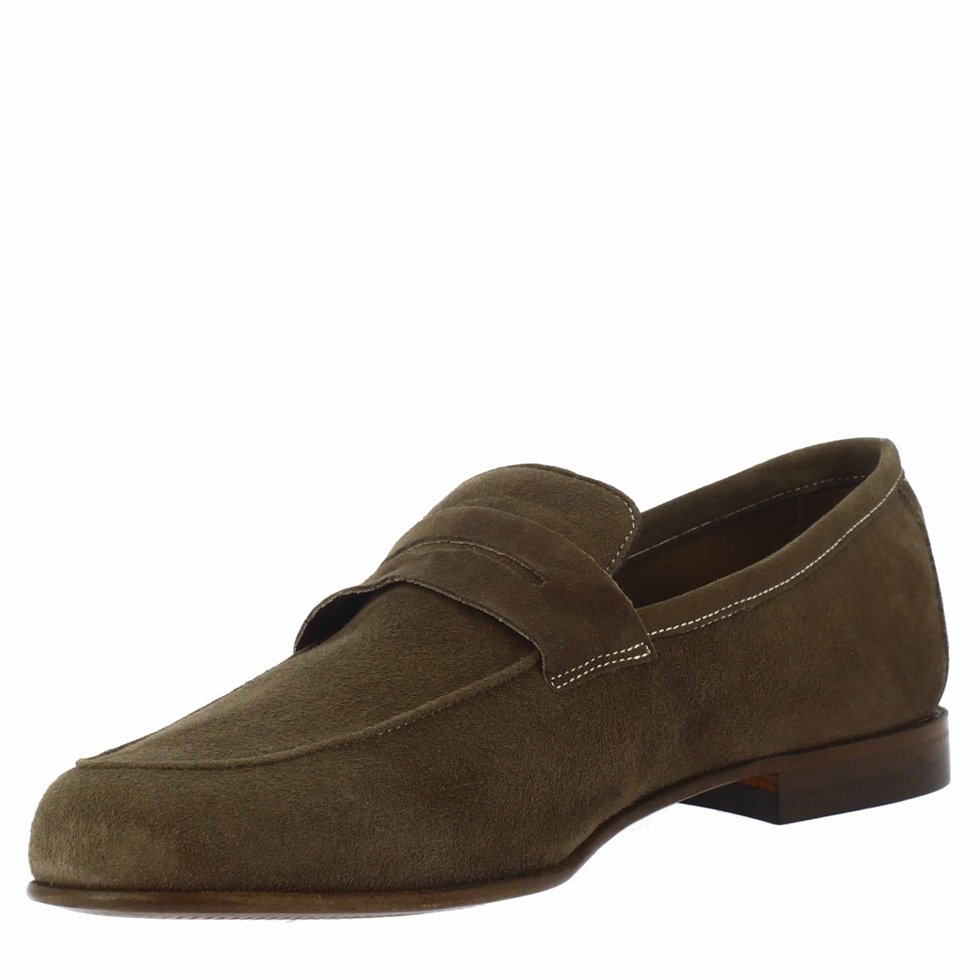 Men's slip-on loafers in taupe suede leather