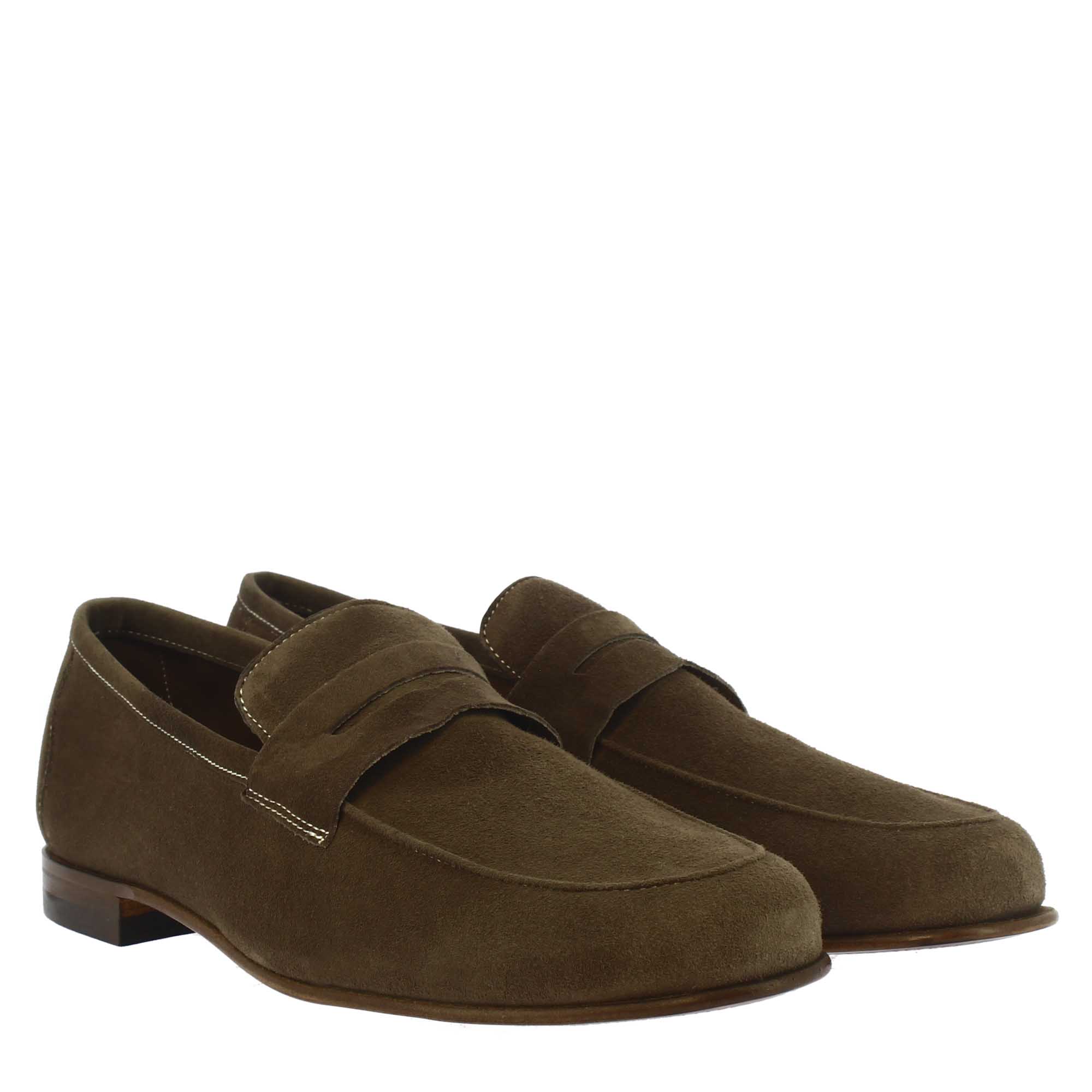 Men's slip-on loafers in taupe suede leather