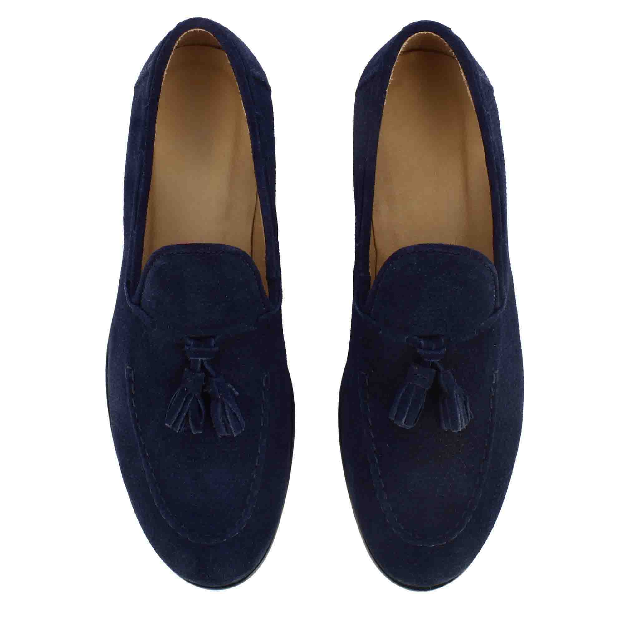 Suede Moccasin with Blue Tassels