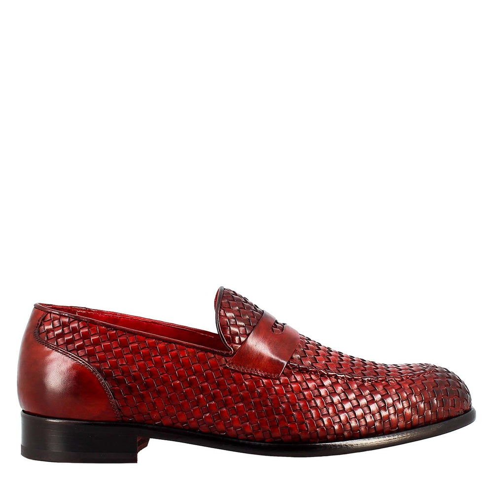 Moccasin woven full grain leather